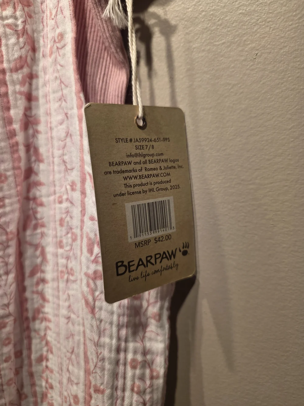 BearPaw Pink Ribbed Tee with White and Pink Floral Pinafore Size 7/8